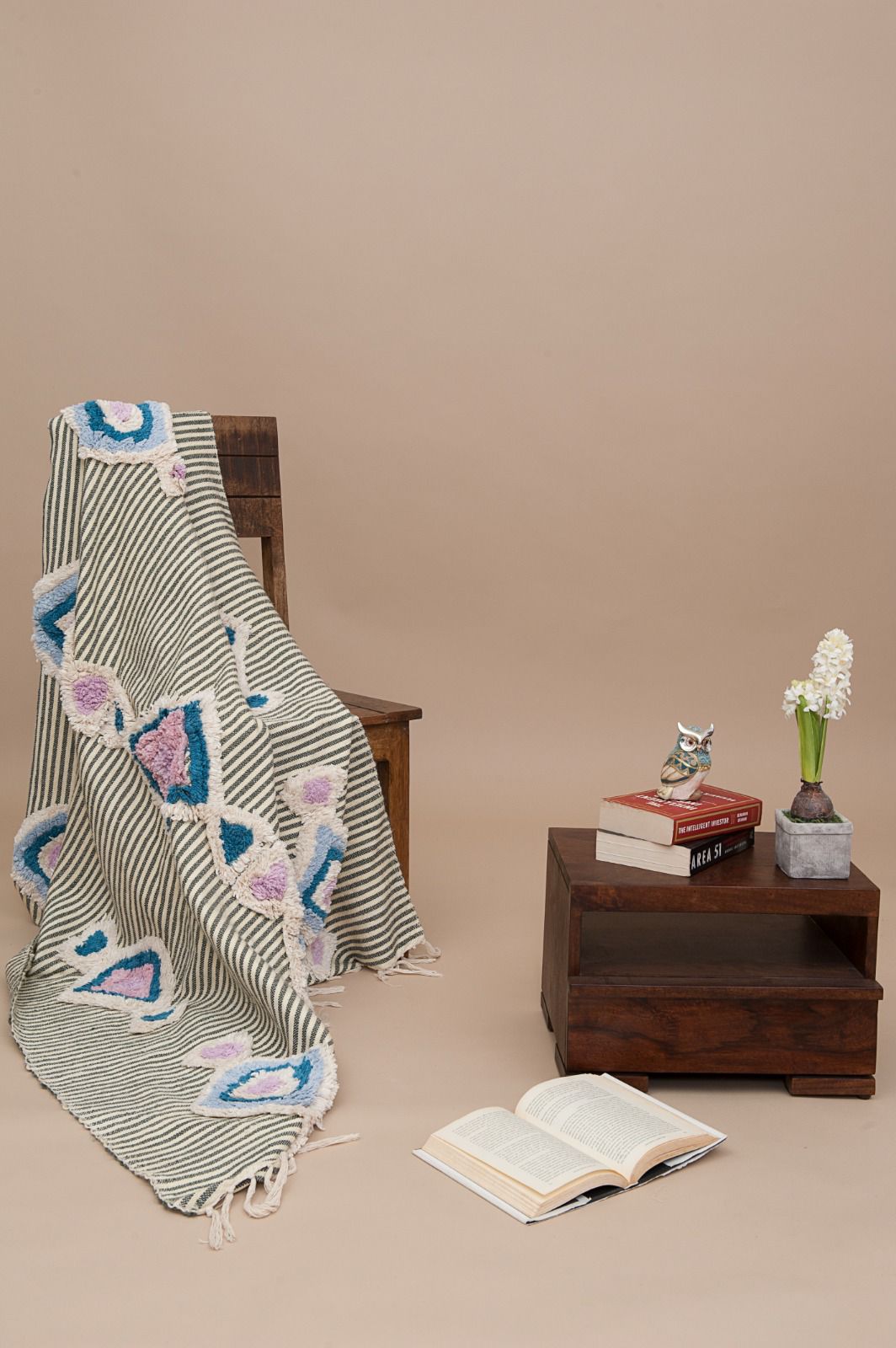 Striped Woven with Tufted Diamond Motifs Throw