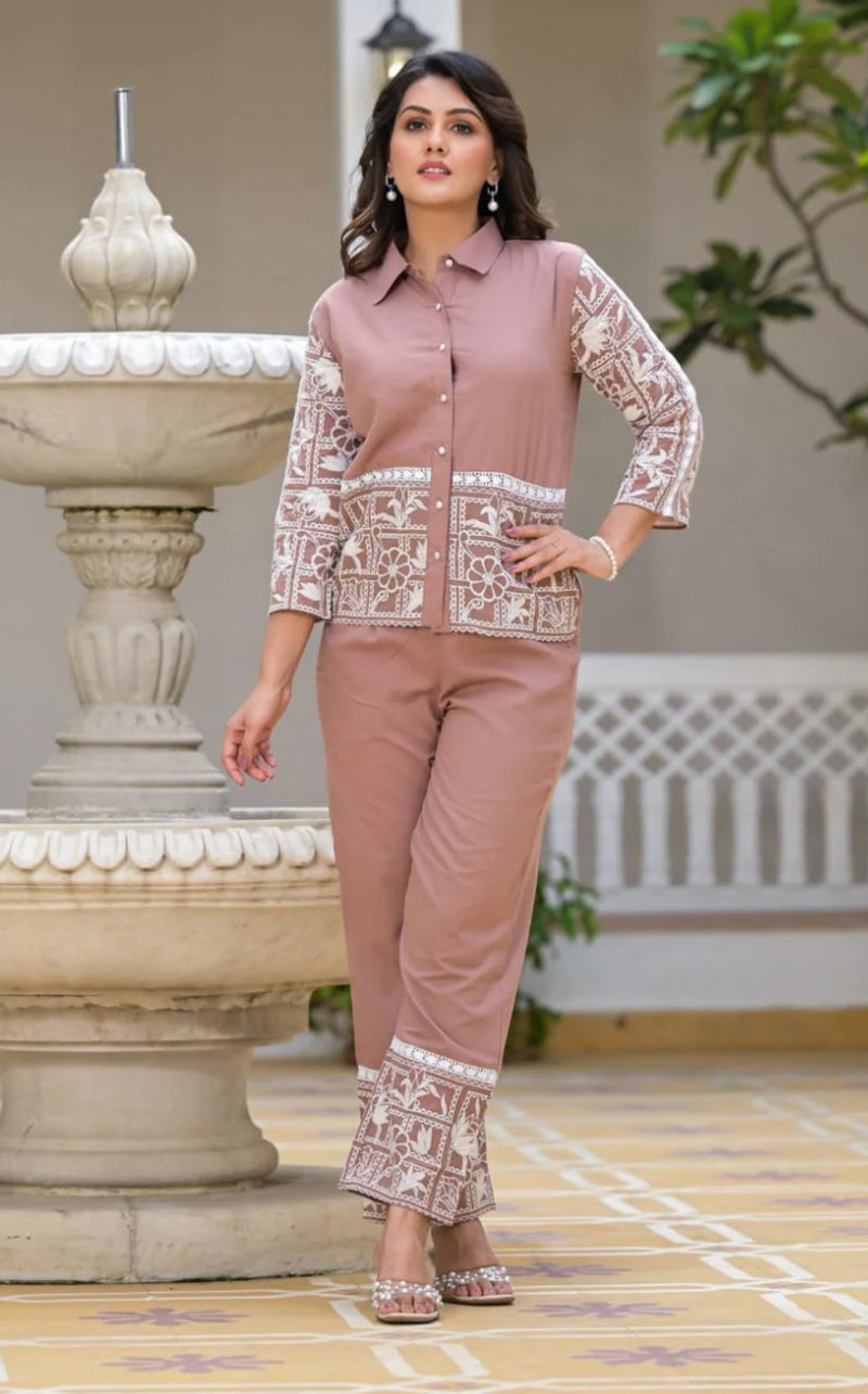 Dusky Rose Ethereal Embroidered Co-ord Set