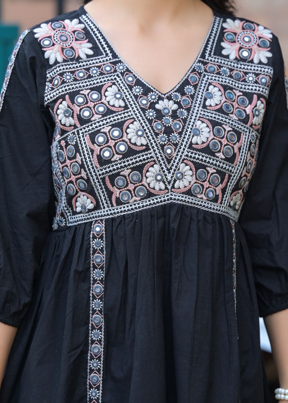 Noir Elegance Mirror Work Dress