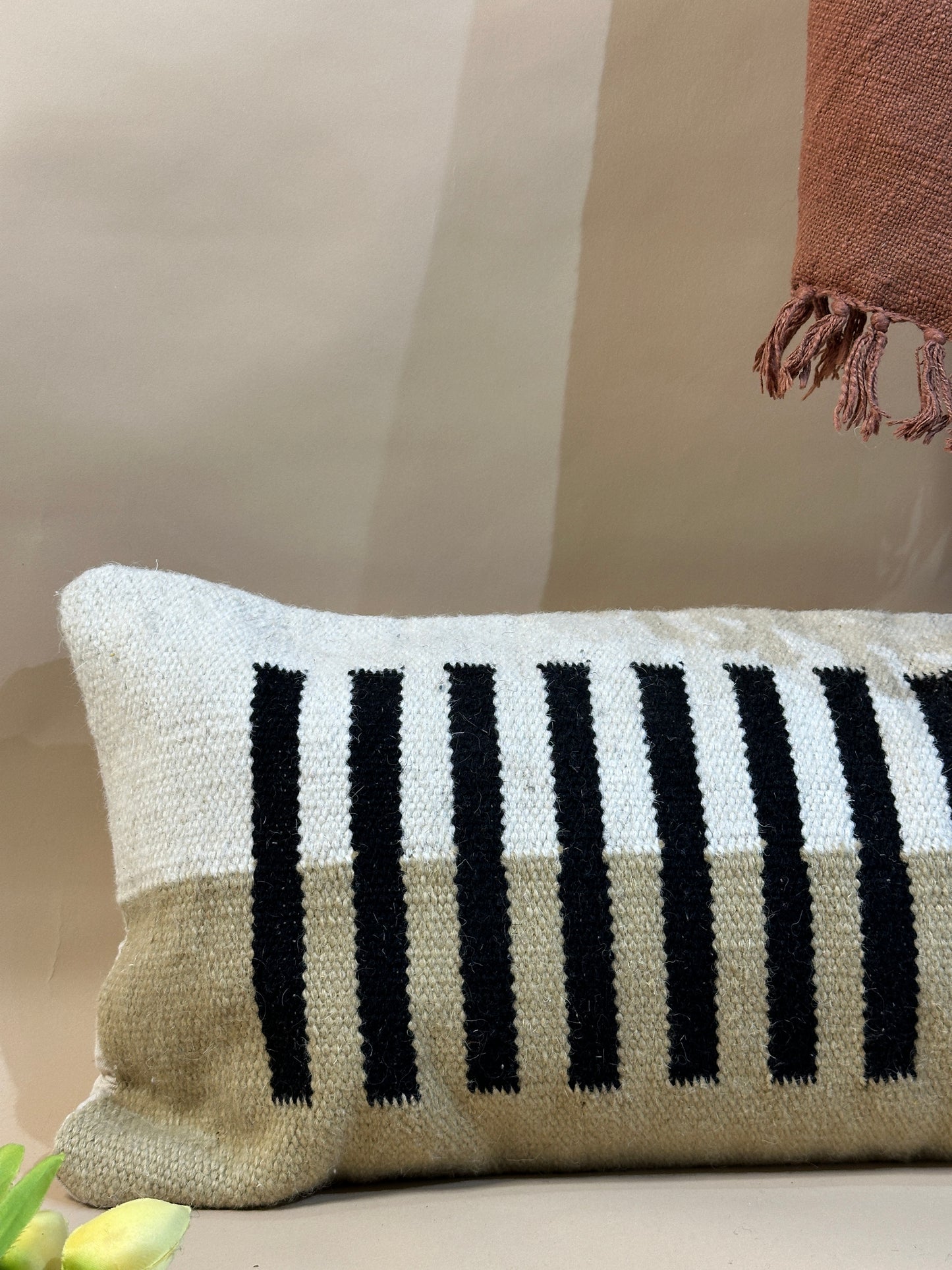 Striped Woven Lumbar Textured Cotton Pillow