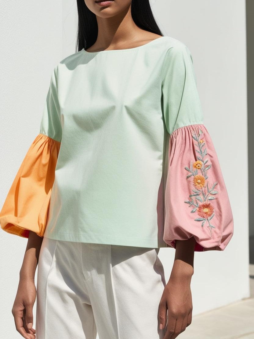 Pale Mint Geometric Sleeve Casual Shirt