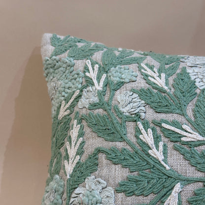 Green Botanical Embroidered Pillow
