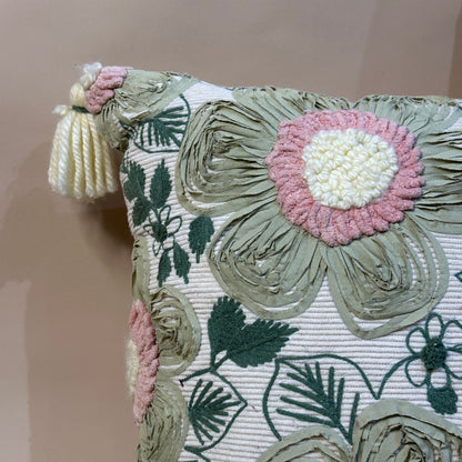 Appliqué Floral Tassel Pillow