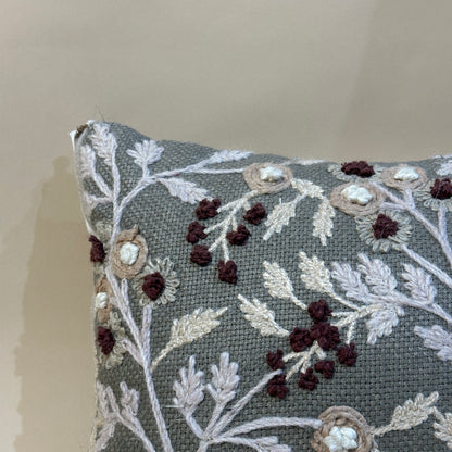 Linen Embroidered Floral Pillow