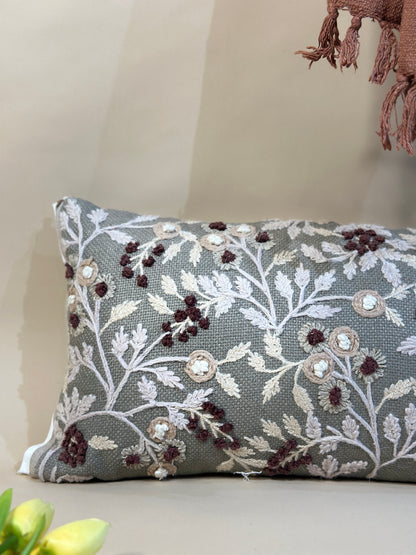 Linen Embroidered Floral Pillow