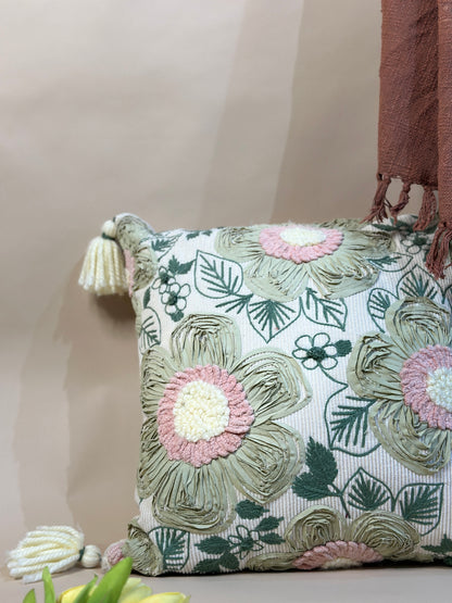Appliqué Floral Tassel Pillow