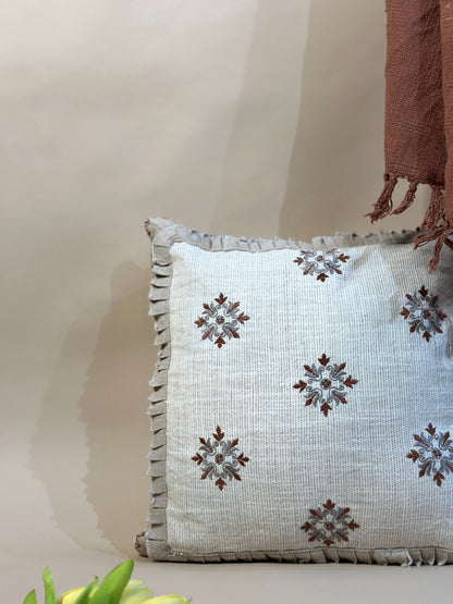Embroidered Snowflake Ruffle Cushion