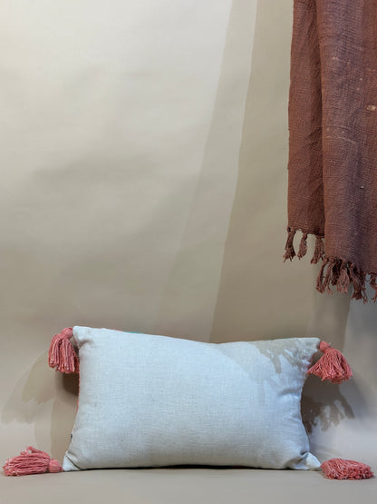 Tasseled Floral Embroidered Pillow