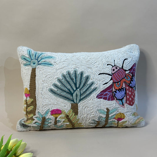 Bejeweled Beetle Embroidered Insect Design Pillow