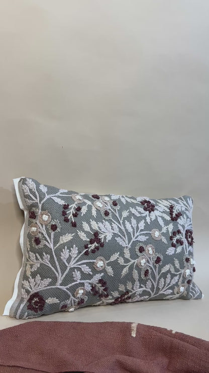 Linen Embroidered Floral Pillow