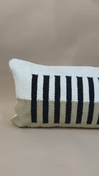 Striped Woven Lumbar Textured Cotton Pillow