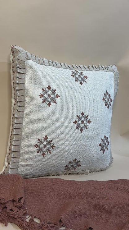Embroidered Snowflake Ruffle Cushion